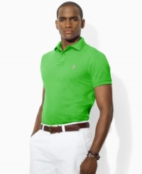 Short-sleeved polo shirt cut for a trim, modern fit with a shorter hem and higher armholes than the classic. (Clearance) Short-sleeved polo shirt cut for a trim, modern fit with a shorter hem and higher armholes than the classic. (Clearance)