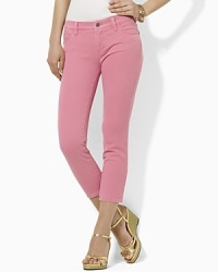 An essential cropped denim jean features a slim, straight leg and a hint of stretch for a versatile, modern look. An essential cropped denim jean features a slim, straight leg and a hint of stretch for a versatile, modern look.