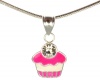 18 Inch .925 Sterling Silver Pink and White Jeweled Cupcake Children's Pendant Necklace