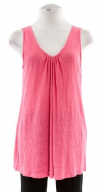 Eileen Fisher Rose Linen Jersey Round V-Neck Sleeveless Tunic Shirt Top Small