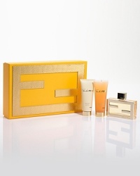 This luxurious Fan di FENDI Eau de Parfum Holiday Day coffret is housed in an iconic yellow box stitched with Fendi's double F symbol-Fendi Forever-in a shiny, python-like material. Set includes:2.5 oz. Eau de Parfum2.5 oz. Body Lotion2.5 oz. Shower Gel