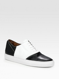 Contemporary colorblock finish details and defines a casual staple crafted in rich Italian leather.Leather upperLeather liningPadded insoleRubber soleMade in Italy Contemporary colorblock finish details and defines a casual staple crafted in rich Italian leather.Leather upperLeather liningPadded insoleRubber soleMade in Italy