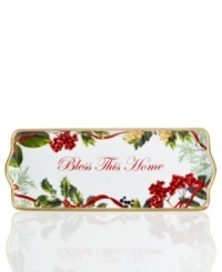 A new holiday classic, this Holly Berry tray features filigree-patterned gold and beautiful Christmas botanicals in elegant white porcelain. Adorned with Bless This Home, it complements Charter Club's Grand Buffet Classic Gold and Red Rim dinnerware. A new holiday classic, this Holly Berry tray features filigree-patterned gold and beautiful Christmas botanicals in elegant white porcelain. Adorned with Bless This Home, it complements Charter Club's Grand Buffet Classic Gold and Red Rim dinnerware.