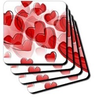 Love Red Hearts - Lovable Art - Valentines Day - Set Of 4 Coasters - Soft Love Red Hearts - Lovable Art - Valentines Day - Set Of 4 Coasters - Soft