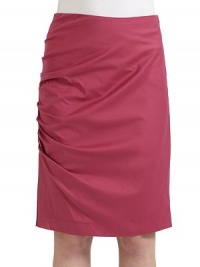 THE LOOKRuched detail down sideInvisible side zip with hook-and-eye closureSlit at side hemTHE FITAbout 21 longTHE MATERIAL80% cotton/18% polyamide/2% spandexFully linedCARE & ORIGINDry cleanImportedModel shown is 5'10 (177cm) wearing US size 4. THE LOOKRuched detail down sideInvisible side zip with hook-and-eye closureSlit at side hemTHE FITAbout 21 longTHE MATERIAL80% cotton/18% polyamide/2% spandexFully linedCARE & ORIGINDry cleanImportedModel shown is 5'10 (177cm) wearing US size 4.