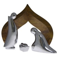 Nambe Holy Family 4-Piece Nativity with Wood Creche Nambe Holy Family 4-Piece Nativity with Wood Creche