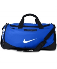 Keep gear protected no matter what the weather with this water-resistant duffle bag from Nike. Keep gear protected no matter what the weather with this water-resistant duffle bag from Nike.
