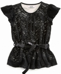 Pretty lace in true lady-like form. She'll don her DKNY ribbon-tie top for every special occasion this season. Pretty lace in true lady-like form. She'll don her DKNY ribbon-tie top for every special occasion this season.