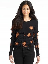 THE LOOKCrewneckLong sleevesTiered ruffle detailsUnfinished hemTHE FITAbout 21 from shoulder to hemTHE MATERIALCottonCARE & ORIGINHand washImported THE LOOKCrewneckLong sleevesTiered ruffle detailsUnfinished hemTHE FITAbout 21 from shoulder to hemTHE MATERIALCottonCARE & ORIGINHand washImported