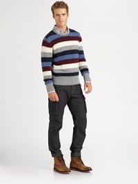Perfect for layering with your work wardrobe or weekend attire, this versatile, striped sweater is knitted in superior wool for a warm, cozy fit.CrewneckRibbed knit collar, cuffs and hemWoolDry cleanImported Perfect for layering with your work wardrobe or weekend attire, this versatile, striped sweater is knitted in superior wool for a warm, cozy fit.CrewneckRibbed knit collar, cuffs and hemWoolDry cleanImported