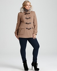 This classic Marc New York toggle coat takes a luxurious cue from glamour-inspired style with a genuine fur-trimmed hood. This classic Marc New York toggle coat takes a luxurious cue from glamour-inspired style with a genuine fur-trimmed hood.