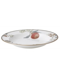 A tapestry of exotic florals, the Pashmina rim soup bowl from Wedgwood offers a look of vintage grandeur and, in dishwasher-safe bone china, modern-day durability. With gold banding. A tapestry of exotic florals, the Pashmina rim soup bowl from Wedgwood offers a look of vintage grandeur and, in dishwasher-safe bone china, modern-day durability. With gold banding.