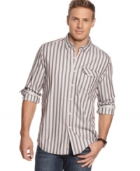 Straighten out your style with slim lines. This striped shirt from Tommy Bahama is a great casual go-to. Straighten out your style with slim lines. This striped shirt from Tommy Bahama is a great casual go-to.