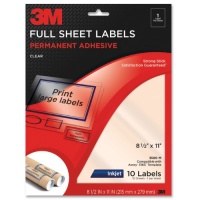 3M Permanent Adhesive Full Sheet Labels, 8.5 x 11 Inches, Clear, 10 per Pack (3500-M) 3M Permanent Adhesive Full Sheet Labels, 8.5 x 11 Inches, Clear, 10 per Pack (3500-M)