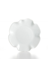 With its fluttering, flared edges, the Ruffle salad plate adds a few soft curves to your contemporary Whiteware dinnerware collection from The Cellar. With its fluttering, flared edges, the Ruffle salad plate adds a few soft curves to your contemporary Whiteware dinnerware collection from The Cellar.