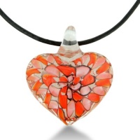Red and White Murano Glass Heart Pendant on 22 Inch Black Leather Cord Necklace Necklace Red and White Murano Glass Heart Pendant on 22 Inch Black Leather Cord Necklace Necklace