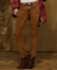 A unique color and light fading exude a stylish yet rugged quality on Denim & Supply Ralph Lauren's skinny-fitting jean. A unique color and light fading exude a stylish yet rugged quality on Denim & Supply Ralph Lauren's skinny-fitting jean.