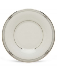 An art deco inspired design, platinum trim and metallic dots lend the Westerly Platinum saucer sophisticated polish. This versatile collection perfectly coordinates with a variety of stemware and table linens.