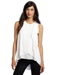 BCBGMAXAZRIA Women's Julianna Tank Top With Side Cascade Drape, White, Medium BCBGMAXAZRIA Women's Julianna Tank Top With Side Cascade Drape, White, Medium