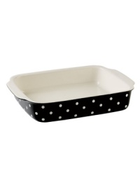 Make no stops from the oven to the table with this elegant handled casserole dish. Adorned with a classic hand-painted dot pattern on a fun range of mix and match colors. Make no stops from the oven to the table with this elegant handled casserole dish. Adorned with a classic hand-painted dot pattern on a fun range of mix and match colors.