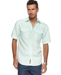 Double up. You'll get extra style points in this double-pocket, pieced shirt from Cubavera. Double up. You'll get extra style points in this double-pocket, pieced shirt from Cubavera.
