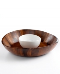 Wood works. Beautifully crafted in rich acacia wood and ceramic materials, this unique chip-and-dip brings a casual, organic feel to any setting. An entertaining staple, from The Cellar. Wood works. Beautifully crafted in rich acacia wood and ceramic materials, this unique chip-and-dip brings a casual, organic feel to any setting. An entertaining staple, from The Cellar.