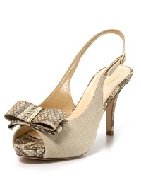 Snake embossed accents lend an exotic air to a slingback sandal in natural linen. From kate spade new york. Snake embossed accents lend an exotic air to a slingback sandal in natural linen. From kate spade new york.