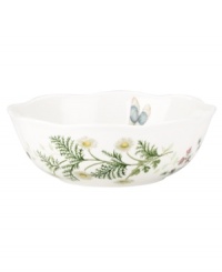 Fresh from the garden, this Butterfly Meadow Herbs bowl from Lenox features sturdy porcelain with flowering herbs and a delicately scalloped edge. Fresh from the garden, this Butterfly Meadow Herbs bowl from Lenox features sturdy porcelain with flowering herbs and a delicately scalloped edge.
