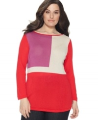 Brighten up your casual style this season with Jones New York Collection's long sleeve plus size top, highlighted by a colorblocked design. (Clearance) Brighten up your casual style this season with Jones New York Collection's long sleeve plus size top, highlighted by a colorblocked design. (Clearance)