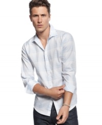 Your pattern get a perk with this light plaid print shirt from INC International Concepts.