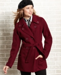 Timeless style meets innovative detail on this wool-blend belted peacoat replete with buttoned-up style. From Jou Jou. Timeless style meets innovative detail on this wool-blend belted peacoat replete with buttoned-up style. From Jou Jou.