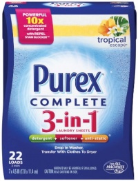 Purex Complete 3-in-1 Laundry Sheets, Tropical Escape, 22 Count