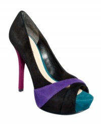 Colorblocked suede and crazy cute glitter. Top off your dressy evening with GUESS' Isila platform pumps for a look that's truly sensational. (Clearance) Colorblocked suede and crazy cute glitter. Top off your dressy evening with GUESS' Isila platform pumps for a look that's truly sensational. (Clearance)