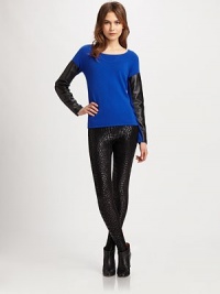 EXCLUSIVELY AT SAKS. Leather-trim sleeves and dropped shoulders renew this cotton and cashmere-blend sweater. BoatneckDropped shouldersLong leather-trim sleeves75% cotton/25% cashmere with leather trimDry clean with leather specialistImportedModel shown is 5'10 (177cm) wearing US size Small. EXCLUSIVELY AT SAKS. Leather-trim sleeves and dropped shoulders renew this cotton and cashmere-blend sweater. BoatneckDropped shouldersLong leather-trim sleeves75% cotton/25% cashmere with leather trimDry clean with leather specialistImportedModel shown is 5'10 (177cm) wearing US size Small.