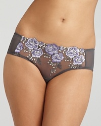 Embroidered floral applique lends luxe style to these mesh hipster briefs from Blush. Style #0224925 Embroidered floral applique lends luxe style to these mesh hipster briefs from Blush. Style #0224925
