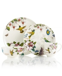 A fresh take on Portmeirion's beloved Botanic Garden dinnerware, the Botanic Hummingbird place settings layer colorful wildlife with muted blooms on modern silhouettes by Portmeirion. A fresh take on Portmeirion's beloved Botanic Garden dinnerware, the Botanic Hummingbird place settings layer colorful wildlife with muted blooms on modern silhouettes by Portmeirion.