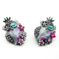 DaisyJewel Earrings Glossy Gunmetal & Lilac Springtime Steampunk Flower Bouquet of Owls in Full Bloom - Skin-Safe - Betsey Johnson Style Inspired - Pearlized Cool Spring & Summer Colors Compliment Each Other in Swirly Enamel and Crystal Encrusted Flowers DaisyJewel Earrings Glossy Gunmetal & Lilac Springtime Steampunk Flower Bouquet of Owls in Full Bloom - Skin-Safe - Betsey Johnson Style Inspired - Pearlized Cool Spring & Summer Colors Compliment Each Other in Swirly Enamel and Crystal Encrusted Flowers
