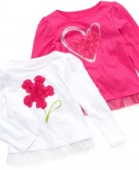 Give her sunny style to complement her sweet looks with one of these breezy tees from So Jenni, accented with rosette details on the front. Give her sunny style to complement her sweet looks with one of these breezy tees from So Jenni, accented with rosette details on the front.