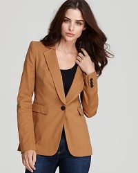 Cut a sharp silhouette in this Juicy Couture blazer, layered over jeans and a tee for a strong, sophisticated approach to everyday dressing. Cut a sharp silhouette in this Juicy Couture blazer, layered over jeans and a tee for a strong, sophisticated approach to everyday dressing.