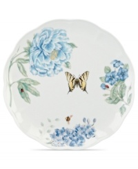 Now in bloom. The Butterfly Meadow Blue dinner plate from Lenox features the sturdy, scalloped porcelain of original Butterfly Meadow dinnerware but with oversized peonies and other new blossoms in shades of blue. Now in bloom. The Butterfly Meadow Blue dinner plate from Lenox features the sturdy, scalloped porcelain of original Butterfly Meadow dinnerware but with oversized peonies and other new blossoms in shades of blue.