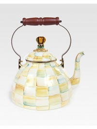 With cheerful hand-painted checks and a shimmering bronzed rim, this shapely kettle is sure to become a stovetop staple.From the Parchment Check collectionBronzed stainless steel rimEnameled steelHand washImported With cheerful hand-painted checks and a shimmering bronzed rim, this shapely kettle is sure to become a stovetop staple.From the Parchment Check collectionBronzed stainless steel rimEnameled steelHand washImported