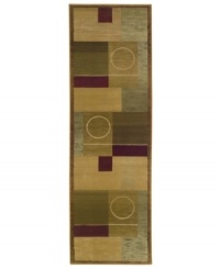 This long runner is ideal for hallways and entryways. A simple circle within a panel design creates a rug of abstract beauty with tribal allure. The rich palette of beige, olive, khaki and plum features striated accents and subtle gradations for a softly weathered effect. This long runner is ideal for hallways and entryways. A simple circle within a panel design creates a rug of abstract beauty with tribal allure. The rich palette of beige, olive, khaki and plum features striated accents and subtle gradations for a softly weathered effect.