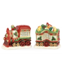 Cruise full steam ahead from now through Christmas day with figural salt and pepper shakers to complement Spode's iconic Christmas Tree dinnerware collection. Cruise full steam ahead from now through Christmas day with figural salt and pepper shakers to complement Spode's iconic Christmas Tree dinnerware collection.