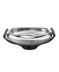 Set or simply decorate the table with the ultra-modern Anvil bowl from Nambe's collection of serveware and serving dishes. A sculptural, iron-finished base cradles lustrous silvertone alloy in this innovative Neil Cohen design. Set or simply decorate the table with the ultra-modern Anvil bowl from Nambe's collection of serveware and serving dishes. A sculptural, iron-finished base cradles lustrous silvertone alloy in this innovative Neil Cohen design.