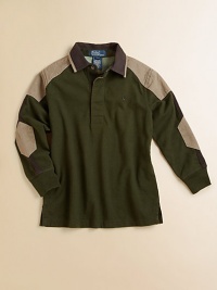 A classic rugby shirt is updated with contrast details for a back-to-school cool look.Pointed rugby collarLong sleeves with elbow patchesButton-frontBack yokeEven-vented hemCottonMachine washImported Please note: Number of buttons may vary depending on size ordered. A classic rugby shirt is updated with contrast details for a back-to-school cool look.Pointed rugby collarLong sleeves with elbow patchesButton-frontBack yokeEven-vented hemCottonMachine washImported Please note: Number of buttons may vary depending on size ordered.