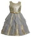 Gold Sequin and Glitter Vertical Cascade Mesh Lame Dress GD3NA Bonnie Jean Little Girls Special Occasion Flower Girl Holiday BNJ Social Dress, Gold