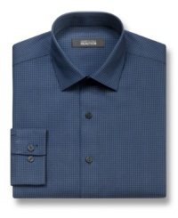 Button up easy office style with this slim-fit checkered dress shirt from Kenneth Cole Reaction. Button up easy office style with this slim-fit checkered dress shirt from Kenneth Cole Reaction.