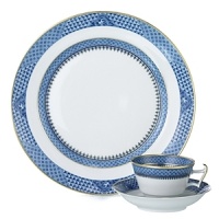 Decorated with a dimensional design in deep cobalt blue and enhanced with 22K gold details, Mottahedeh's fine Indigo Wave dinnerware collection recalls the look and quality of prized Chinese Export porcelain. Decorated with a dimensional design in deep cobalt blue and enhanced with 22K gold details, Mottahedeh's fine Indigo Wave dinnerware collection recalls the look and quality of prized Chinese Export porcelain.