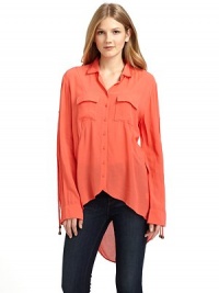 THE LOOKShirt collarButton-frontDual flap pockets at chestLong sleeves with cinched detail and ropeHi-lo hemTHE FITAbout 34 from shoulder to longest pointTHE MATERIALViscose/rayonCARE & ORIGINDry cleanImportedModel shown is 5'9 (175cm) wearing US size Small. THE LOOKShirt collarButton-frontDual flap pockets at chestLong sleeves with cinched detail and ropeHi-lo hemTHE FITAbout 34 from shoulder to longest pointTHE MATERIALViscose/rayonCARE & ORIGINDry cleanImportedModel shown is 5'9 (175cm) wearing US size Small.
