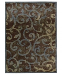 Retreat to a comfortable new space. This distinctive rug offers a slightly worn look, graced with a beautiful vinery pattern in varying shades of blue, beige and black. Created from a durable blend of polypropylene and acrylic, the Expressions rug is designed to retain both its color and its luxuriously dense weave for years to come. Retreat to a comfortable new space. This distinctive rug offers a slightly worn look, graced with a beautiful vinery pattern in varying shades of blue, beige and black. Created from a durable blend of polypropylene and acrylic, the Expressions rug is designed to retain both its color and its luxuriously dense weave for years to come.